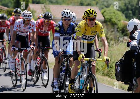 France. 16th July, 2016. Montelimar to Villars les Dombes Parc des Oiseaux, France.  FROOME Christopher (GBR)  of TEAM SKY during stage 14 of the 2016 Tour de France a 208,5 km stage between Montelimar and Villars-Les-Dombes Parc des Oiseaux Credit:  Action Plus Sports Images/Alamy Live News Stock Photo