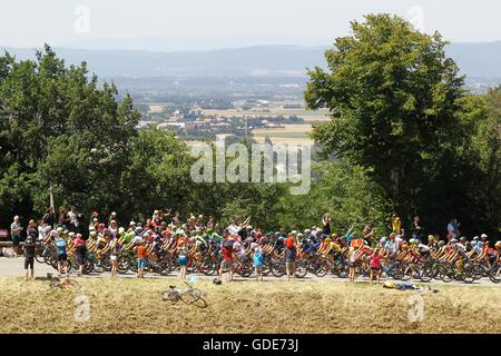 France. 16th July, 2016. Montelimar to Villars les Dombes Parc des Oiseaux, France.  Peleton pictured during stage 14 of the 2016 Tour de France a 208,5 km stage between Montelimar and Villars-Les-Dombes Parc des Oiseaux Credit:  Action Plus Sports Images/Alamy Live News Stock Photo