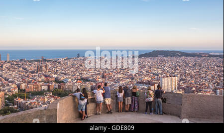 Spain,Catalonia,Barcelona City,sunset panorama Stock Photo