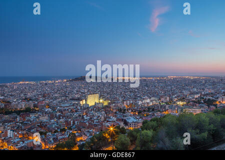 Spain,Catalonia,Barcelona City,sunset panorama Stock Photo