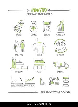 Industry and business hand drawn sketched concepts Stock Vector
