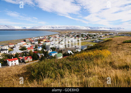 The small town Saudarkrokur in the fjord Skagafjördur in north Iceland. Stock Photo