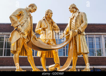 England,West Midlands,Birmingham,Centenary Square,S tatue of Matthew Boulton and James Watt and William Murdoch by William B Stock Photo