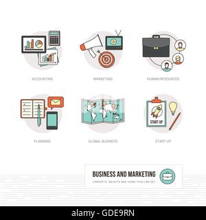 Business, marketing and advertising concepts, thin line objects and icons set Stock Vector