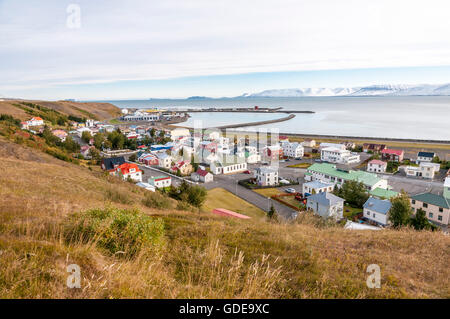 The small town Saudarkrokur in the fjord Skagafjördur in north Iceland. Stock Photo