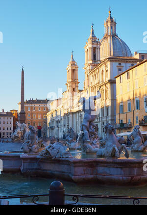 Fontana del Nettuno (Fountain of Neptune) Piazza Navona at dawn Rome Lazio Italy Europe Stock Photo