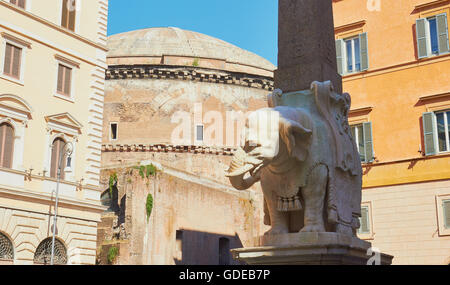 Marble elephant sculpture by Bernini 1667 and Egyptian obelisk Piazza Della Minerva Rome Lazio Italy Europe Stock Photo