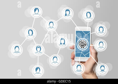 Artificial intelligence and deep learning concept in social and mobile networks Stock Photo