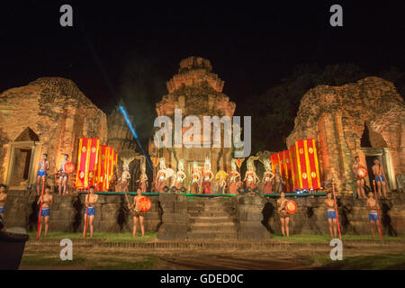 a Light and Show at the Prasat Sikhoraphum Temple at the Town of Sikhoraphum near the city of Surin in Isan in Thailand. Stock Photo