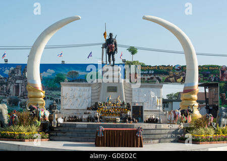 the monument of Phaya Surin Phakdi Si Narong Changwang in the city of Surin in Isan in Thailand. Stock Photo