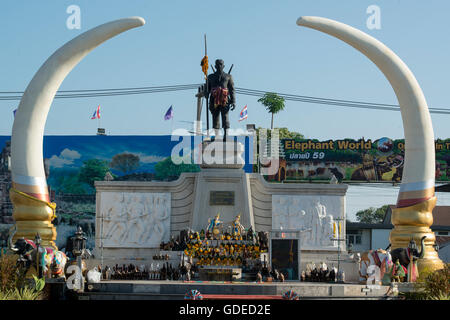 the monument of Phaya Surin Phakdi Si Narong Changwang in the city of Surin in Isan in Thailand. Stock Photo