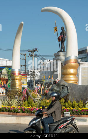 the monument of Phaya Surin Phakdi Si Narong Changwang in the city of Surin in Isan in Thailand. Stock Photo