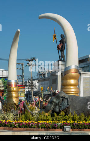 the monument of Phaya Surin Phakdi Si Narong Changwang in the city of Surin in Isan in Thailand. Stock Photo