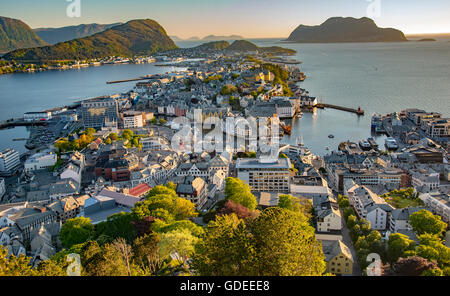 Panoramic View of Alesund from Fjellstua, Mt. Aksla Mountain Top, Alesund, Norway, More og Romsdal, Scandinavia, European Stock Photo