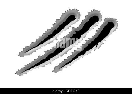 Monster claw hole scratch, 3D rendering isolated on white background Stock Photo