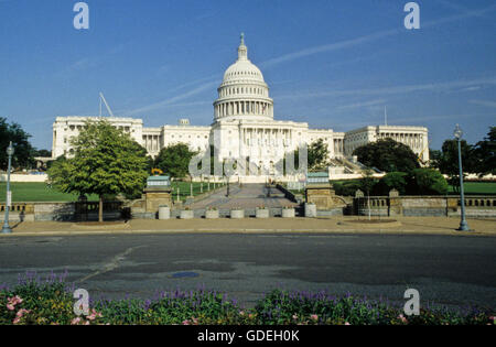 The Capitol Building in Washington DC (District of Columbia) in the early 80s on a sunny fall day, prior to the construction of heavy walls or security fencing around the building. Stock Photo