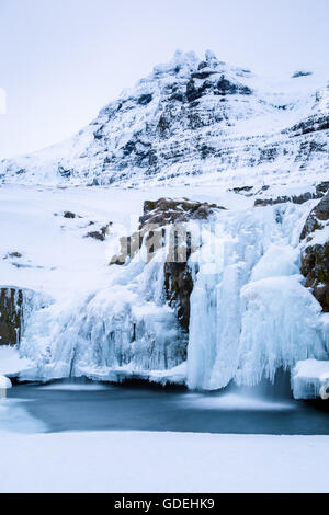 Close-up of frozen Kirkjufellfoss waterfall, Grundafjordur, Iceland Stock Photo