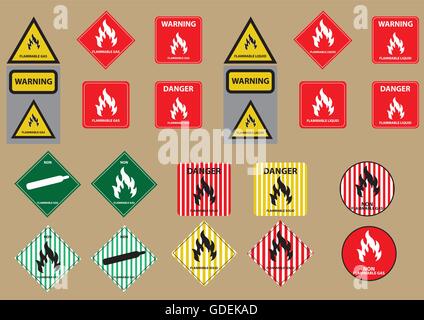 set of flammable liquid gas solid fuel sign vector illustration Stock Vector