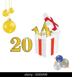2014 year with a package and christmas ball color vector illustartion Stock Vector