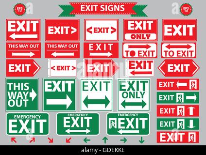 set of emergency exit signs. flat vector illustration Stock Vector