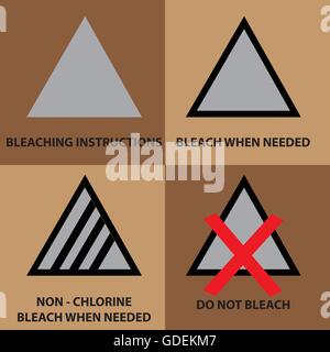 set of bleaching instruction symbols to be use on laundry.  flat vector illustration Stock Vector