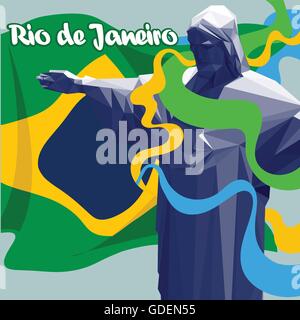 Abstract Rio de Janeiro logo, with national flag color lines, over white background. Digital vector image. Stock Vector