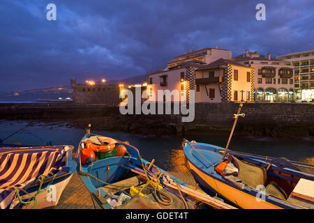 Fishing boats in Puerto de la Cruz, Tenerife, Canary Islands, Spain Stock Photo