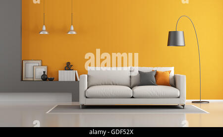Gray and orange modern living room with sofa - 3d rendering Stock Photo