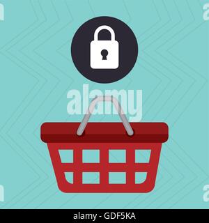 red basket and padlock isolated icon design Stock Vector