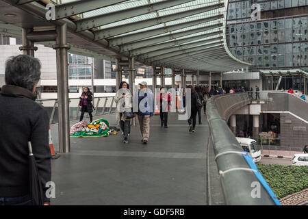 Pedestrian bridge walkway Connaught Road Central, Hong Kong, China Stock Photo