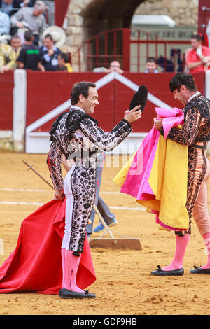 The Spanish Bullfighter El Cid greeting the public with its cap in the hand in gratitude to its bullfight in the Bullring Stock Photo
