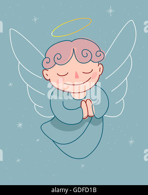 Hand drawn illustration or drawing of a cartoon guardian angel Stock Photo