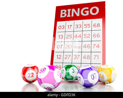 3d renderer image. Red bingo card with bingo balls. Isolated white ...