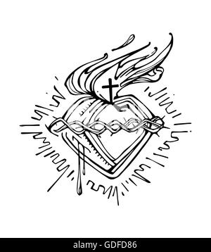 Hand drawn vector illustration or drawing of Jesus Christ Sacred Heart Stock Photo