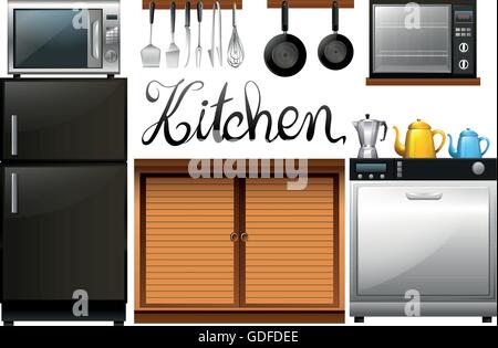 Kitchen full of equipment and furnitures illustration Stock Vector
