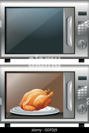 Roasted chicken in microwave oven illustration Stock Vector