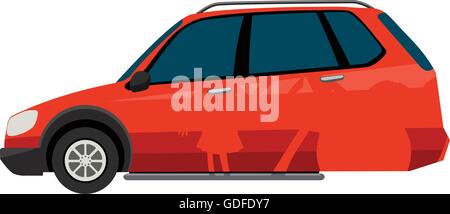 Family members standing in front of car illustration Stock Vector