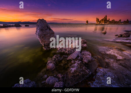 Dawn Light Reflected in Calm Waters of Mono Lake Stock Photo