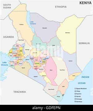 Administrative and political map of the Republic of Kenya Stock Vector