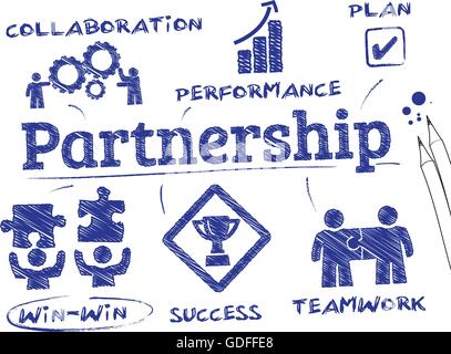 Partnership concept. Chart with keywords and icons - vector illustration Stock Vector