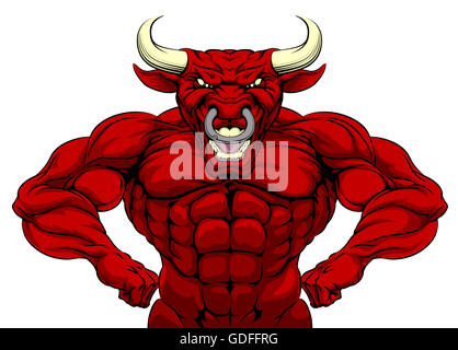 Cartoon tough mean strong red bull sports mascot Stock Photo