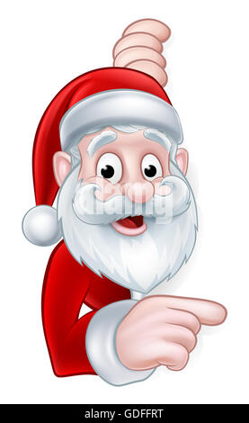 Cartoon Christmas sign with Santa Claus pointing Stock Photo