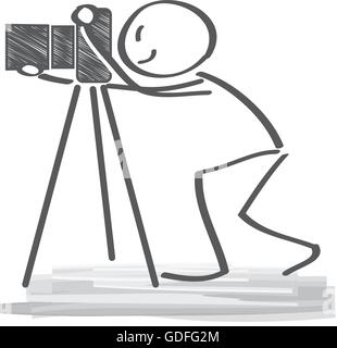 photographer using a professional camera - vector illustration with stick figure Stock Vector