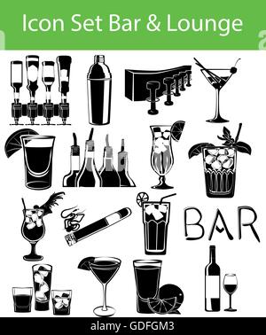 Icon Set Bar & Lounge with 16 icons for the creative use in graphic design Stock Vector