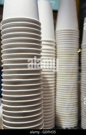 Stacks of White Paper Coffee Cups Stock Photo