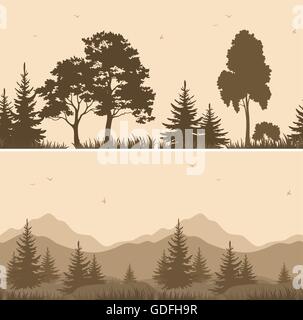Seamless Landscape, Trees and Mountain Silhouettes Stock Vector Image ...