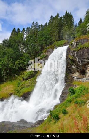 Steinsdalsfossen waterfall near Nordheimsund in Norway. Stock Photo