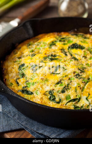 Homemade Spinach and Feta Fritatta in a Skillet Stock Photo