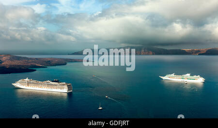 Sea liner in bay near Santorini island, Greece Stock Photo