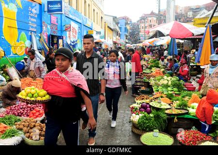 Bustling scene at Analakely Market, Antananarivo, Madagascar Stock Photo